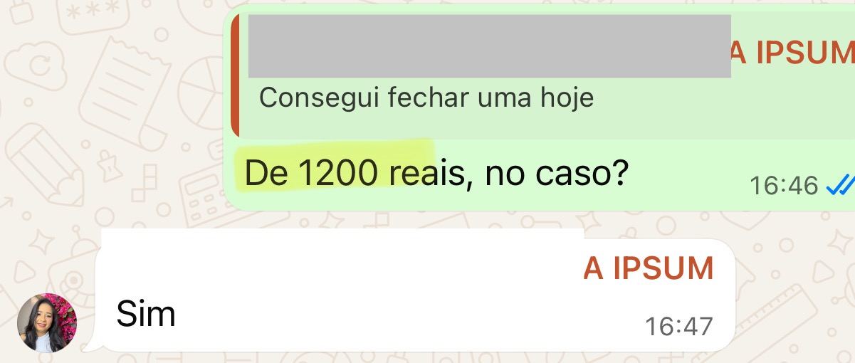 Aluna fechou consultoria de R$1.200